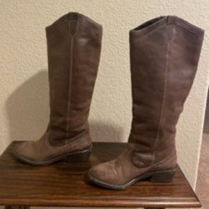 Brown leather knee high boots